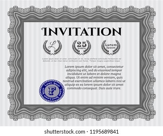 Grey Invitation template. With guilloche pattern. Good design. Customizable, Easy to edit and change colors. 