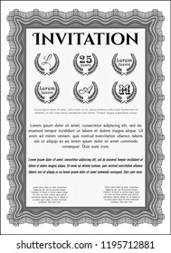 Grey Invitation template. With guilloche pattern and background. Vector illustration. Lovely design. 