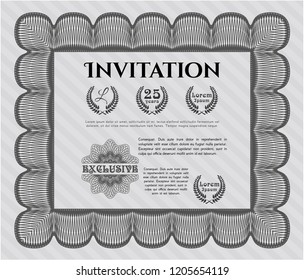 Grey Invitation template. With guilloche pattern. Vector illustration. Superior design. 