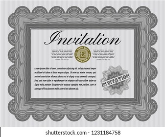 Grey Invitation template. With guilloche pattern and background. Beauty design. Customizable, Easy to edit and change colors. 