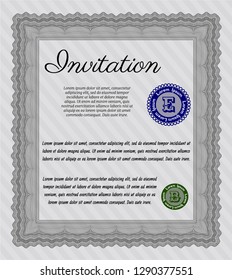 Grey Invitation template. With guilloche pattern and background. Vector illustration. Artistry design. 