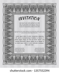 Grey Invitation template. With guilloche pattern. Retro design. Vector illustration. 