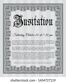 Grey Invitation template. With guilloche pattern and background. Retro design. Customizable, Easy to edit and change colors. 