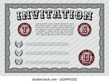 Grey Invitation template. With guilloche pattern and background. Artistry design. Customizable, Easy to edit and change colors. 