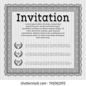 Grey Invitation template. With guilloche pattern and background. Vector illustration. Money style design. 