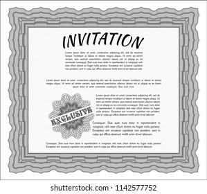 Grey Invitation template. With linear background. Money Pattern. Vector illustration. 