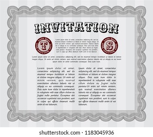 Grey Invitation template. With linear background. Vector illustration. Modern design. 