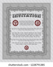 Grey Invitation template. With linear background. Superior design. Detailed. 