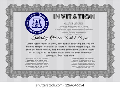 Grey Invitation template. With linear background. Vector illustration. Beauty design. 