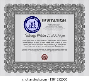 Grey Invitation template. With linear background. Customizable, Easy to edit and change colors. Sophisticated design. 