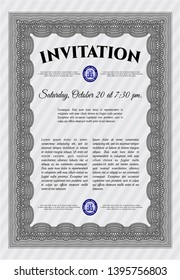 Grey Invitation template. With linear background. Detailed. Money design. 