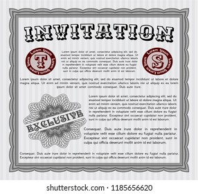 Grey Invitation template. Lovely design. Detailed. With great quality guilloche pattern. 