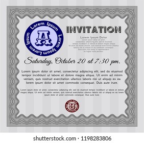 Grey Invitation template. Lovely design. Customizable, Easy to edit and change colors. With complex background. 