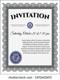 Grey Invitation template. Modern design. Detailed. With guilloche pattern. 