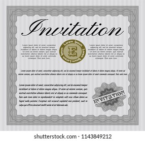 Grey Invitation template. Money Pattern design. Detailed. With complex linear background. 