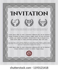 Grey Invitation template. Money Pattern design. Customizable, Easy to edit and change colors. With complex linear background. 