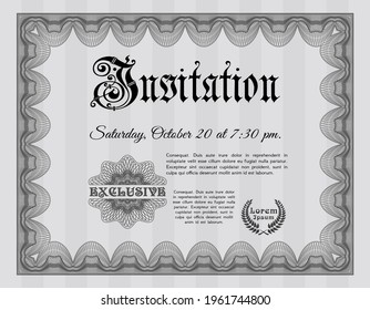 Grey Invitation template. Money Pattern. With complex background. Vector illustration. 