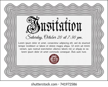 Grey Invitation template. Money Pattern. Detailed. Printer friendly. 