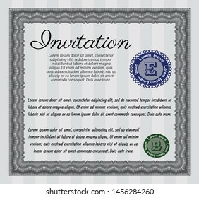 Grey Invitation template. Money style design. Vector illustration. With complex linear background. 