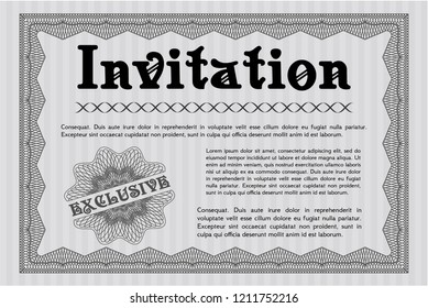 Grey Invitation template. Perfect design. With guilloche pattern. Detailed. 
