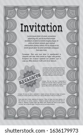 Grey Invitation template. Perfect design. With great quality guilloche pattern. Vector illustration. 