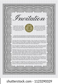 Grey Invitation template. Printer friendly. Money style design. Vector illustration. 