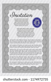 Grey Invitation template. Printer friendly. Money Pattern. Vector illustration. 