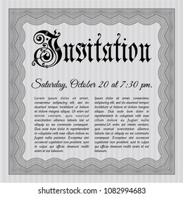 Grey Invitation template. Retro design. Detailed. With guilloche pattern and background. 