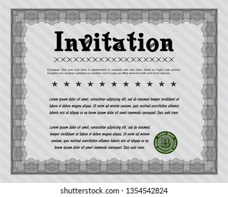 Grey Invitation template. Retro design. Vector illustration. With background. 