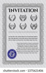 Grey Invitation template. Retro design. Detailed. Printer friendly. 
