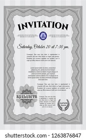 Grey Invitation template. Sophisticated design. Vector illustration. Easy to print. 
