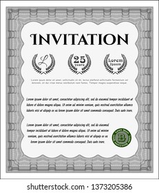 Grey Invitation template. Sophisticated design. Vector illustration. With great quality guilloche pattern. 