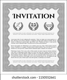 Grey Invitation template. Vector illustration. With complex background. Money Pattern. 