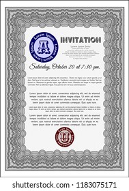 Grey Invitation template. Vector illustration. With complex linear background. Excellent design. 