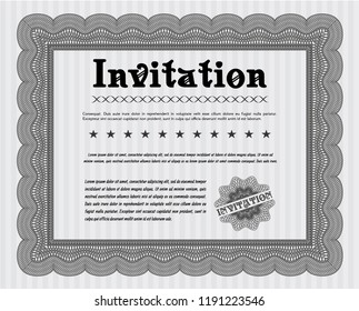 Grey Invitation template. Vector illustration. With linear background. Elegant design. 