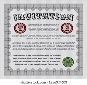 Grey Invitation template. Vector illustration. With guilloche pattern. Artistry design. 