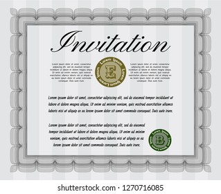Grey Invitation template. Vector illustration. With complex linear background. Beauty design. 