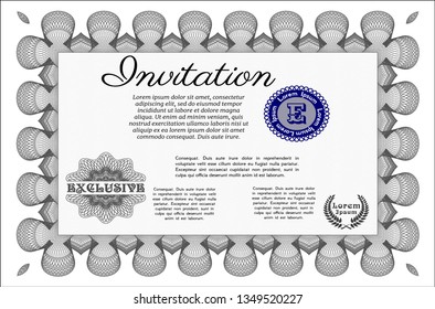 Grey Invitation template. Vector illustration. Printer friendly. Beauty design. 