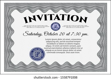 Grey Invitation template. Vector illustration. With great quality guilloche pattern. Sophisticated design. 