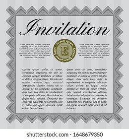 Grey Invitation template. Vector illustration. With complex linear background. Sophisticated design. 