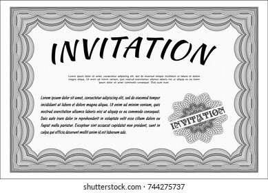 Grey Invitation template. Vector illustration. Easy to print. Sophisticated design. 
