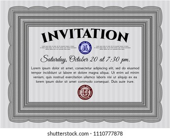  Grey Invitation. Vector illustration. Easy to print. Elegant design. 