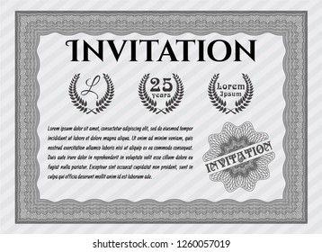 Grey Invitation. Vector illustration. Easy to print. Money Pattern design. 