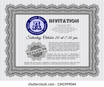 Grey Invitation. Vector illustration. With guilloche pattern and background. Sophisticated design. 