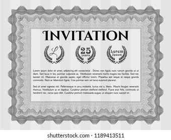 Grey Invitation. Vector illustration. With linear background. Elegant design. 