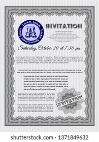 Grey Invitation. Vector illustration. With linear background. Money Pattern. 