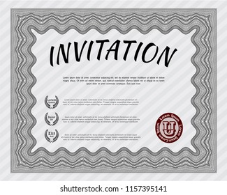 Grey Invitation. Vector illustration. Printer friendly. Modern design. 