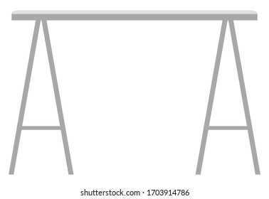 Grey ironing board isolated on white background. House appliances, laundry service. Metallic stand with long crossed legs flat vector illustration
