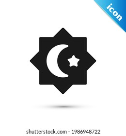Grey Islamic octagonal star ornament icon isolated on white background.  Vector