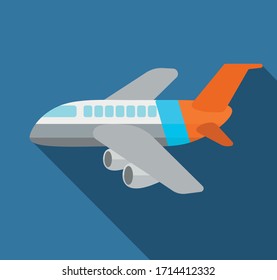 Grey isolated airplane on blue background in vector